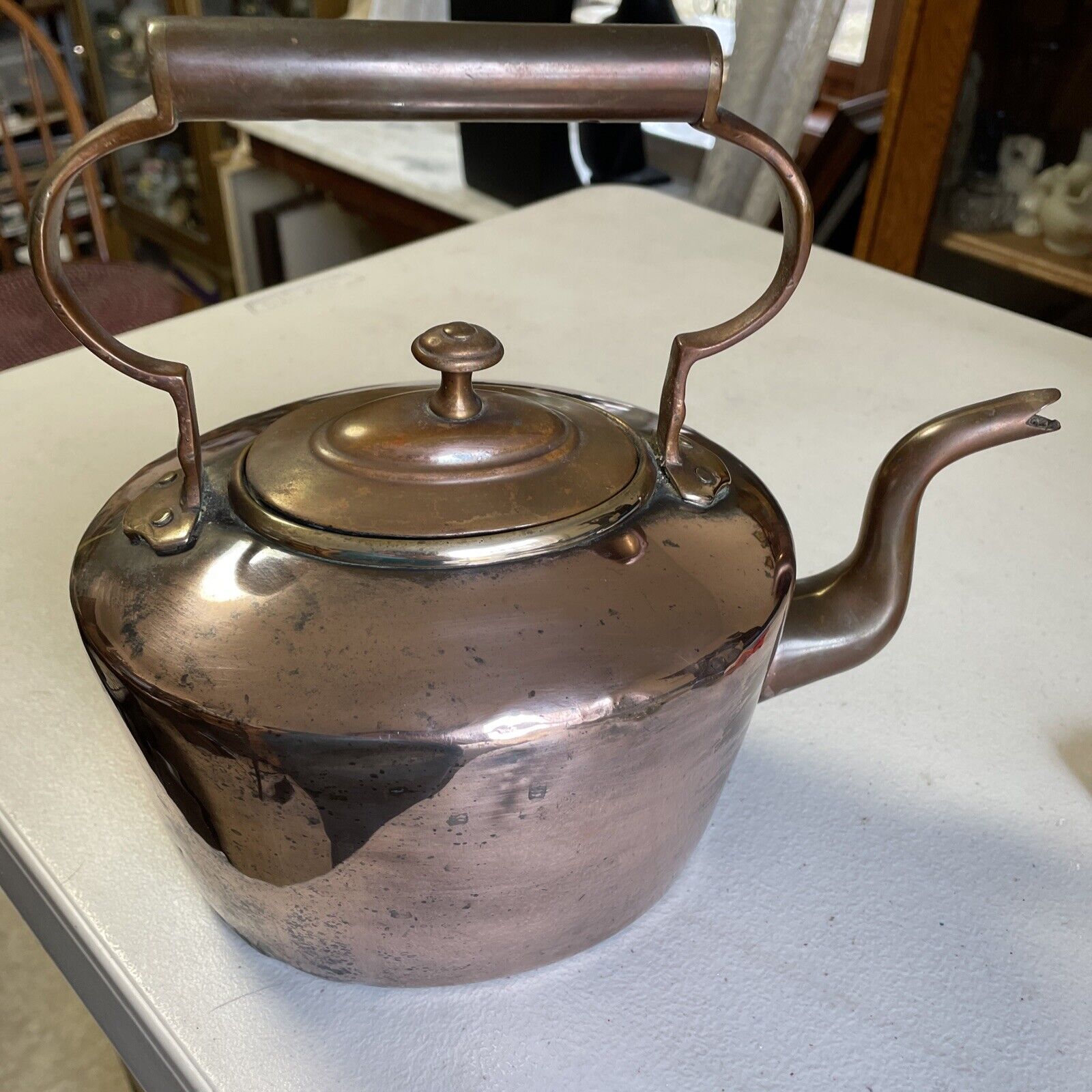 Antique 19th century American Federal Copper & Brass Tea Pot Hot Water Kettle