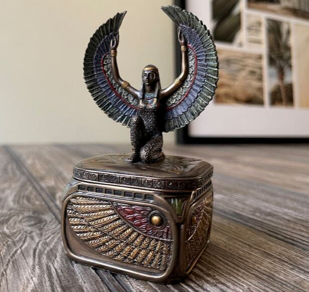 Collectible Custom Made Satin-Finish Egyptian Goddess Isis Treasure Trinket Box