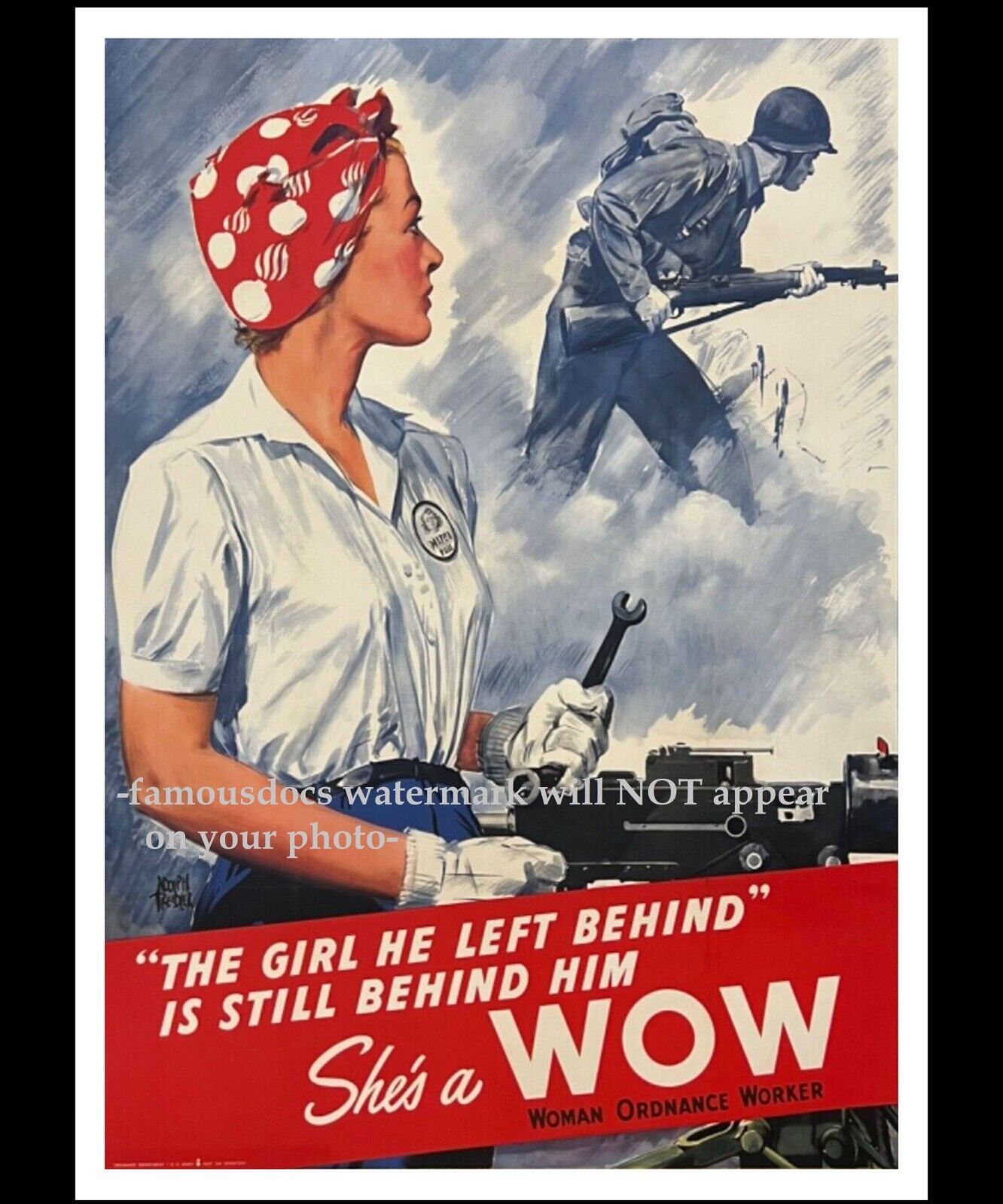 Rosie the Riveter PHOTO World War 2 Women Work War Recruiting Poster 5x7 Photo.
