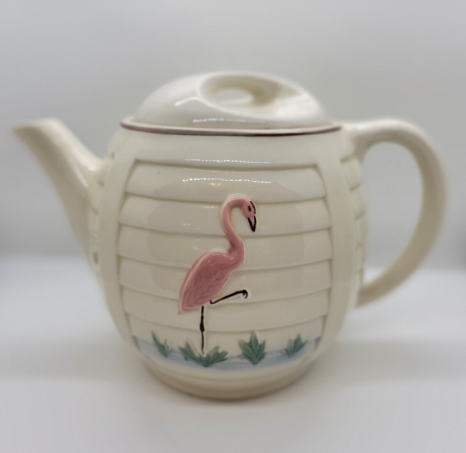 Vintage Porcelier Vitreous China Handpainted Pink Flamingo Tea Pot MCM Retro