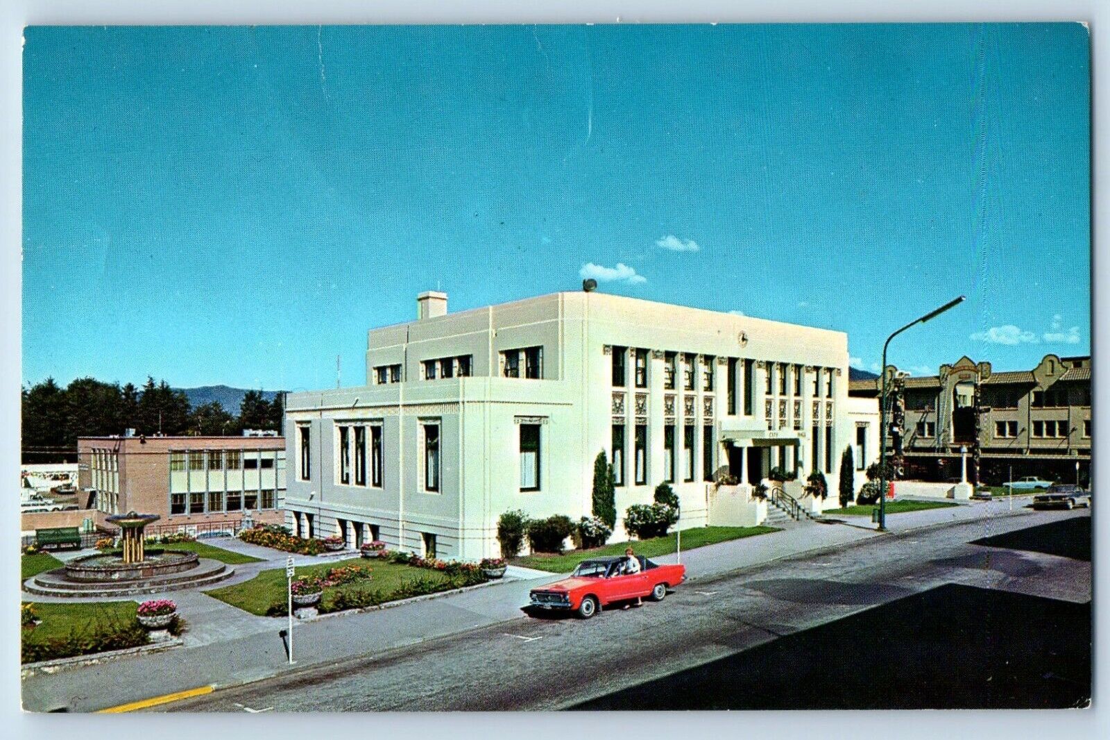 Prince Rupert BC Canada Postcard City Hall Building Cars 1968 Vintage Posted