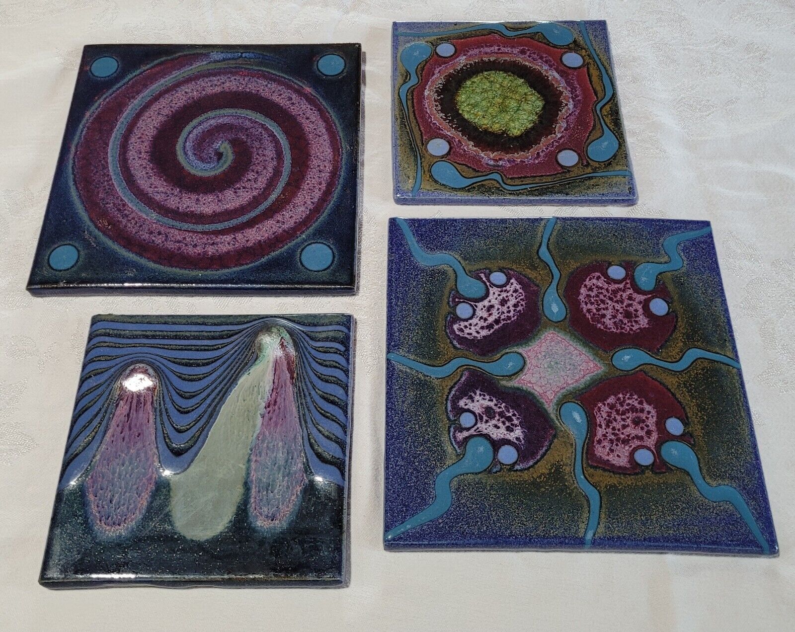 4 Matthew Patton Orcas Island Art Pottery Trivets Pad Pot Rest Ceramic Tile MCM