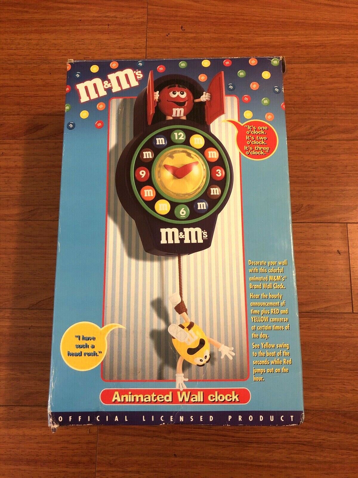 M&M’s Animated Pendulum Cookoo Wall Clock w/ Yellow & Red - NEW Open Box Rare