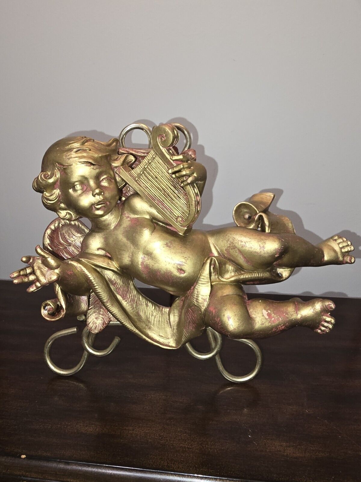 Gold Cherub With Harp Made In Italy