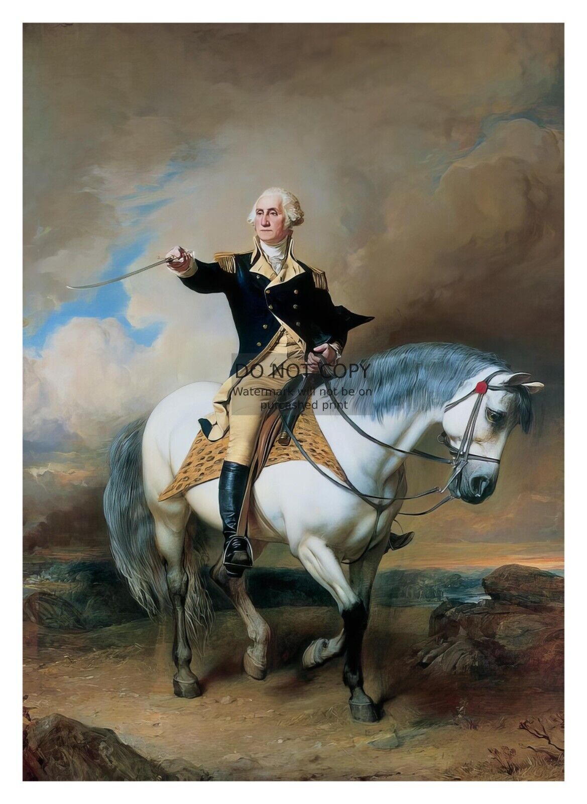 PRESIDENT GEORGE WASHINGTON RIDING HORSE WITH SWORD PAINTING 5X7 PHOTO