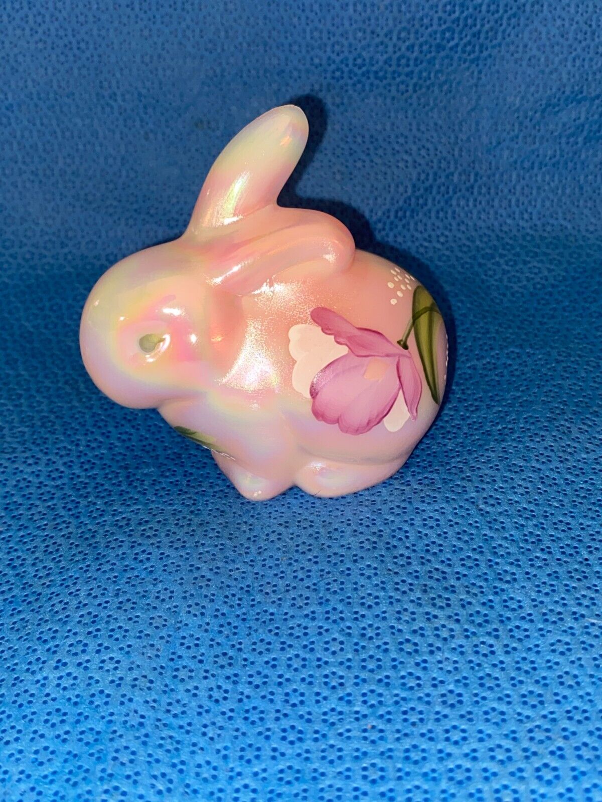 Fenton Hand Painted Iridescent Pink Bunny Rabbit