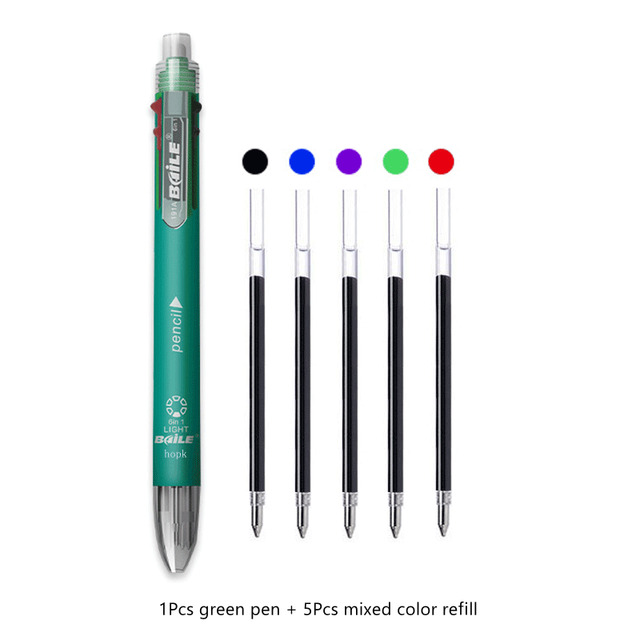 6 in 1 Multifunctional Pen 0.7 Mm Ballpoint Pen 5 Colors and 0.5 Mm Mechanical P