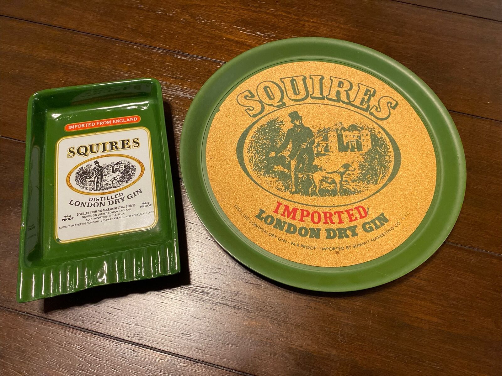 Vintage Squires Imported London Dry Gin 11” Plastic & Cork Tray And Ashtray