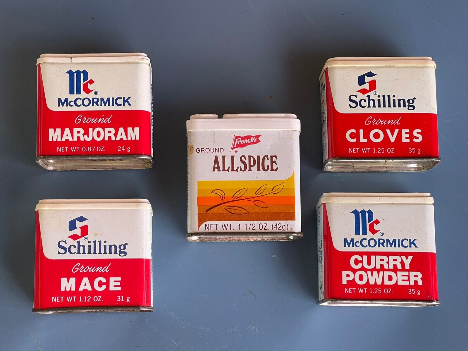 4 Vintage McCORMICK Spice Tins Dated 1974 & 1977 1 French's
