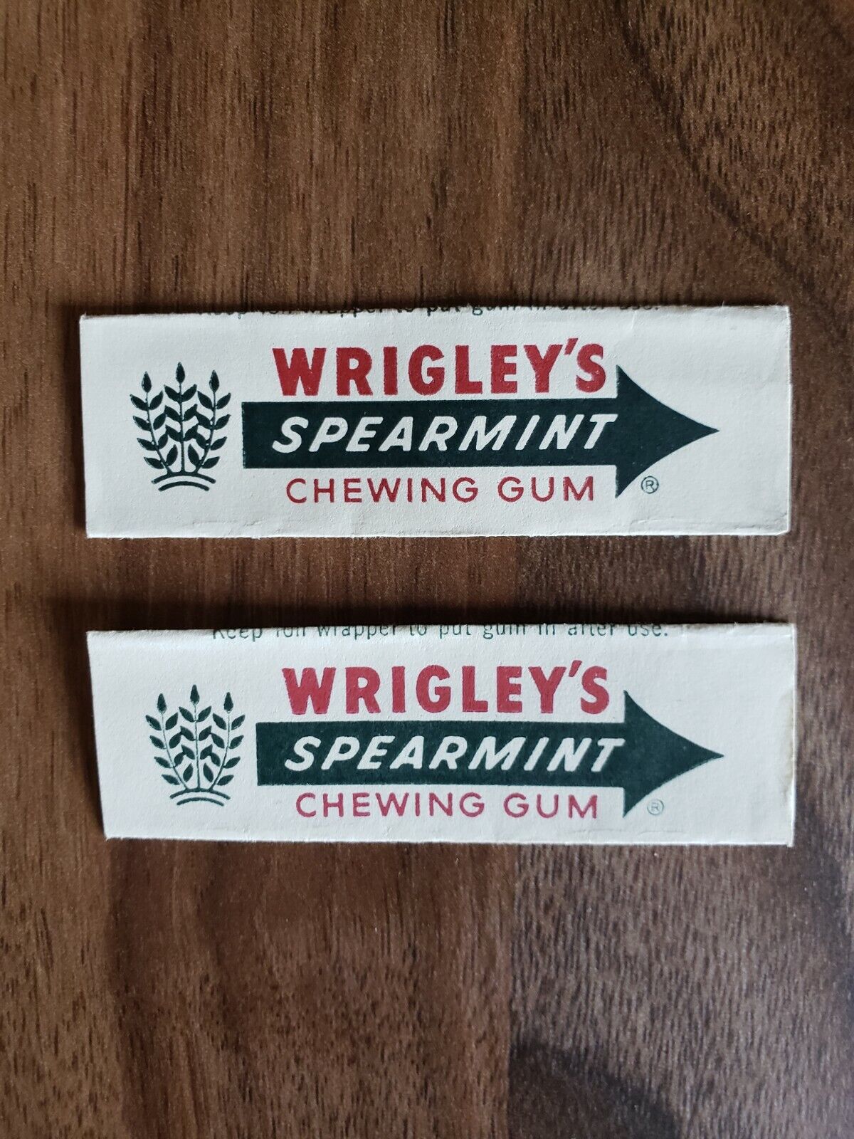 Lot of 2 vintage Wrigley's Spearmint American Chewing Gum Wrappers