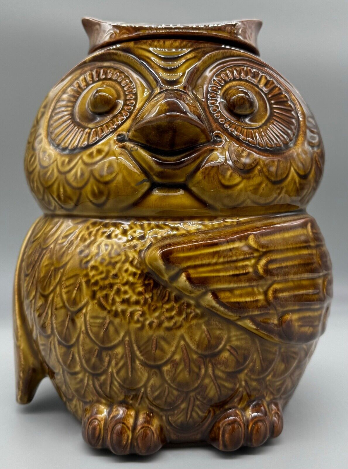Vintage Collectible MCCOY #204 USA Glazed Brown Wise Old Owl Cookie Jar