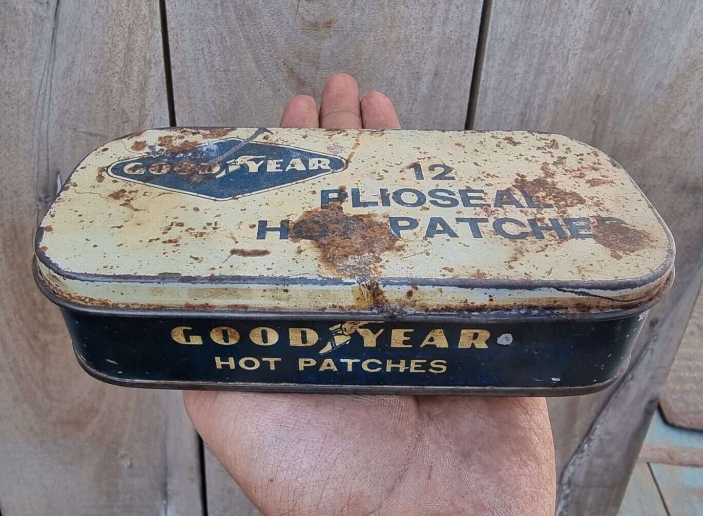 Vintage Old Antique Rare Goodyear Motor Cycle Tubes Patches Strip Litho. Tin Box