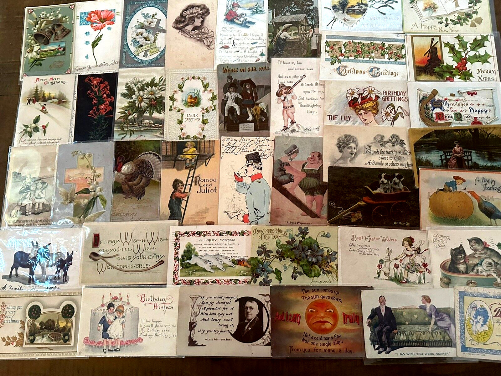 ~Lot of 43 Antique 1900's~Mixed Topics Greetings Postcards~All with stamps-h671