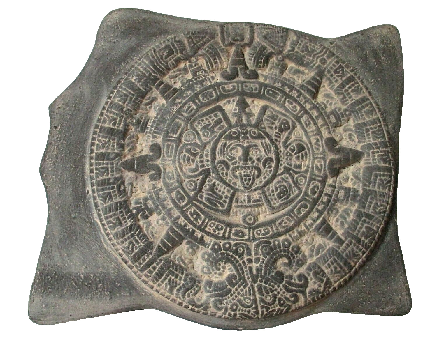 Mexican Clay Pottery Wall Plaque Aztec Calendar Pre Columbian Style 12in