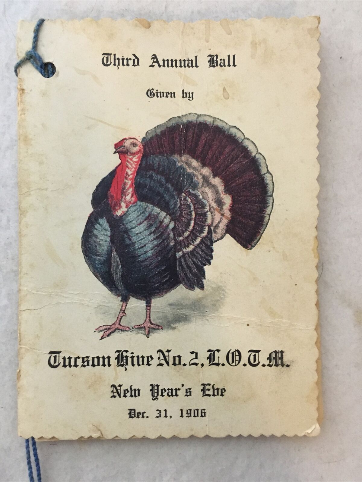 Vintage 1906 3rd Third Annual Ball Dance Program New Years Eve LOTM Tucson Hive 