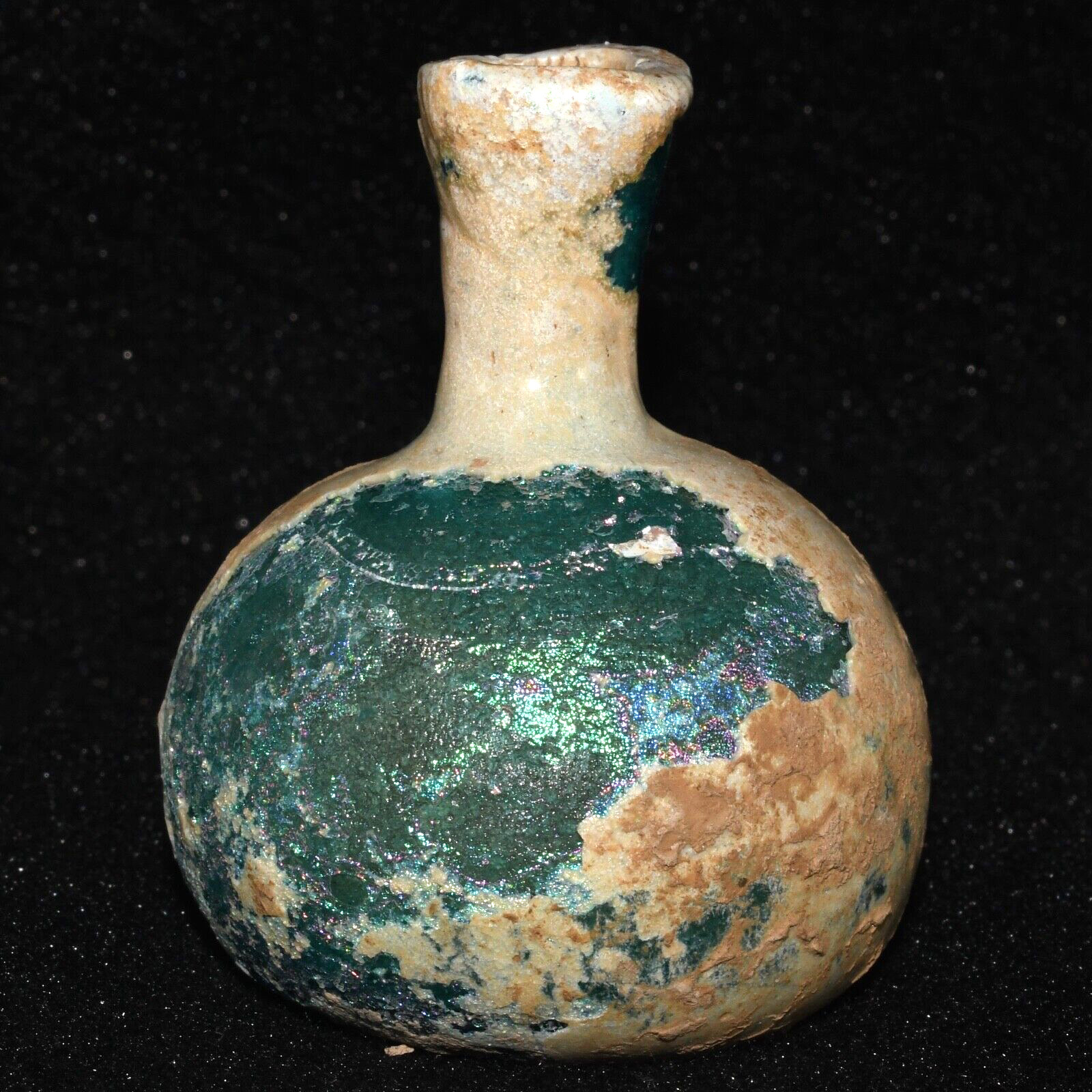 Ancient Roman Glass Bottle with Patina in Perfect Condition Circa 1st Century AD
