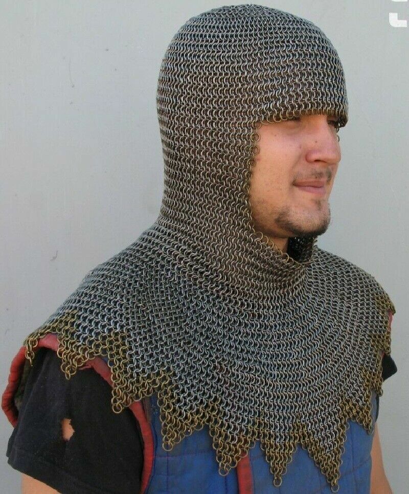 Medieval Brass Zig Zag Face Chainmail Coif/Hood  10 mm Butted