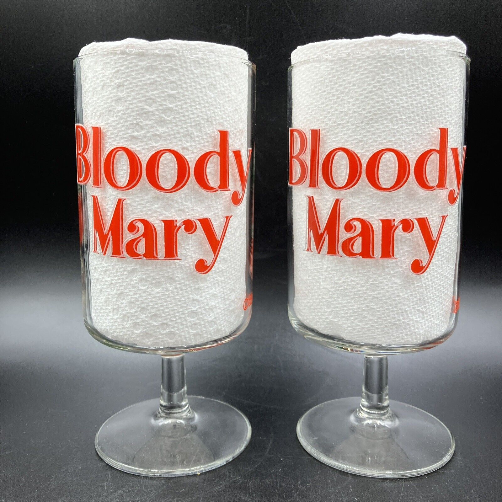 Set Of 2 Vintage Culver Bloody Mary Glasses Tomato Design Stemware Goblet 3 Sets