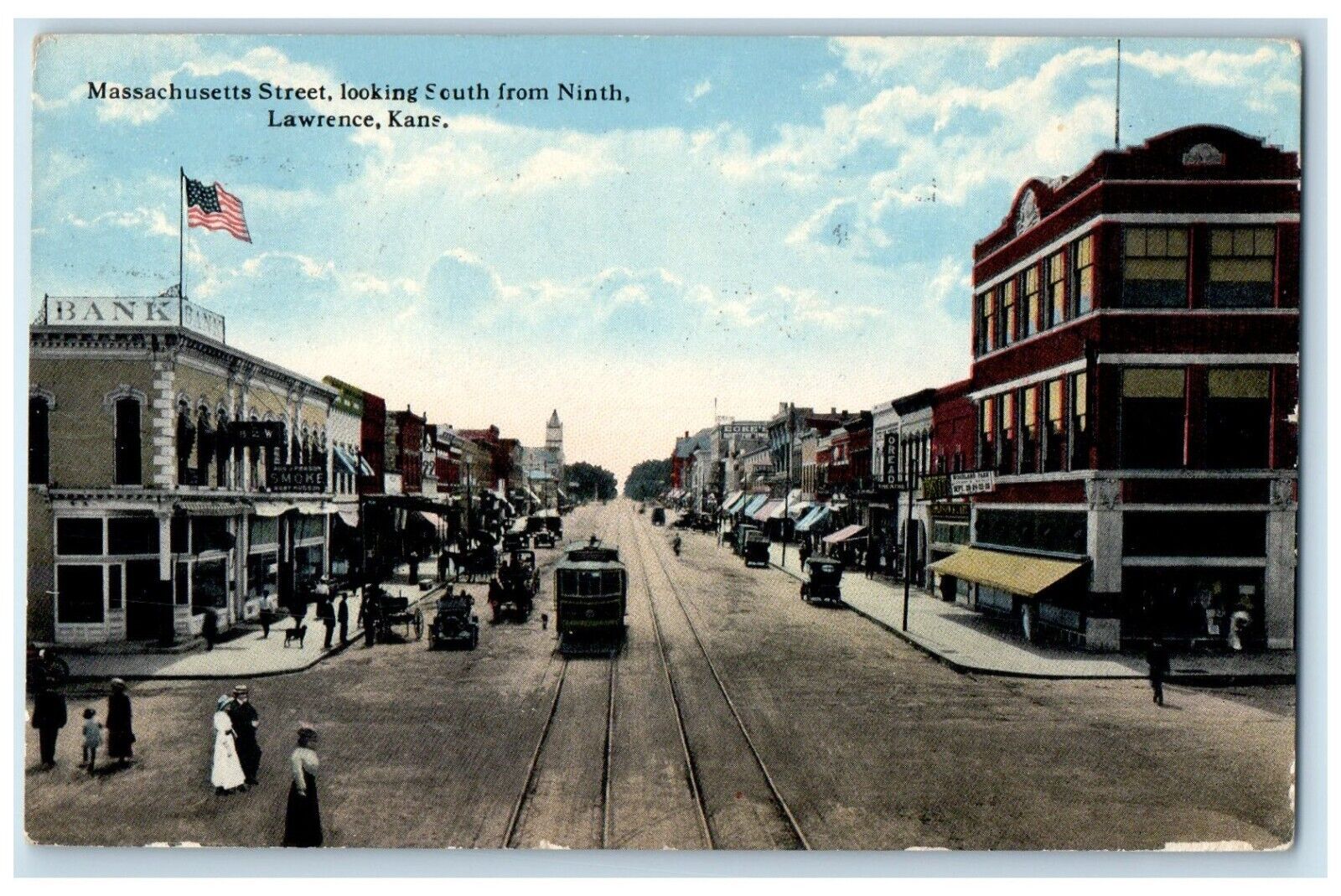 1915 Massachusetts Street Looking South From Ninth Lawrence Kansas KS  Postcard
