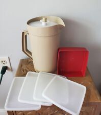 Vintage Tupperware PITCHER Tan 2 Quart 800-9 + Red Sandwitch Container 670-29 picture