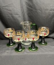 Vintage German Bockling Roemer (4) Wine Glasses And Pitcher Set Jeweled Gilded  picture