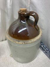 Antique Stoneware Pottery Crock Whisky Jug Bottle 2 Tone Glazed Excellent 11x7