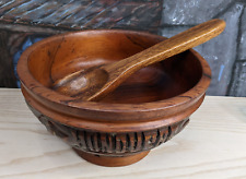 Honduras Hand Carved Wood Salad Bowl Pedestal Foot Serving spoon Handcrafted 8