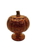 Halloween Pumpkin Handmade Resin Trinket Box Or Candle Holder With Fairy Lights  picture