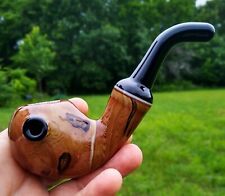 Burl Wood Woodgrain Classic Styled Glass Tobacco Bent Apple Sherlock Pipe picture