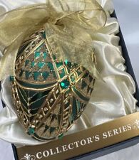 Collector Series Vintage Green & Gold Egg Hanging ornament 4”x 3” Satin Lined picture