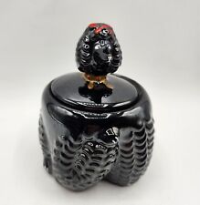 Vintage Black Poodle Sugar Jar Japan Redware Pottery Black Poodle  picture