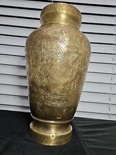 Antique Bronze Hindu Brass Engraved Vase/Lamp/Incense Burner BRONZE Large 12.5in picture