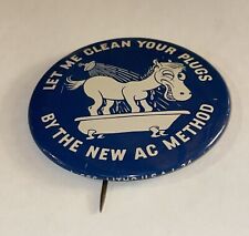 Scarce 1930s General Motors AC Spark Plugs Advertising Tin Litho Button Pinback picture