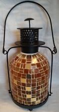 Votive Candle Lantern Amber Colored Mosaic Glass Tiles & Metal 14