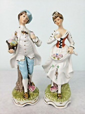 Vintage China Figurine Of Colonial Gentleman & Lady With Roses Handpainted picture