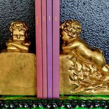 Set of 2 Vintage Cherub Hollywood Regency Gold Bookends 6