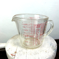 Vintage Pyrex 4 Cup Glass Clear Measuring Cup Handle Red Lettering English Units picture