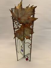 Glass Brass Leaf 11” Votive Candle Holder Jeweled picture