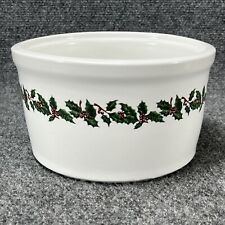 Zanesville Stoneware Christmas Crock Holly Leaves Berries White 6 1/2