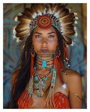 GORGEOUS YOUNG NATIVE AMERICAN LADY COLORFUL 8X10 FANTASY PHOTO picture