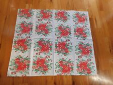 Red Peony Barkcloth Tablecloth Vintage 29 x 34