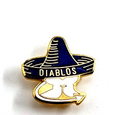VTG Diablos Blue Sombredo Hat White Devil Tail Legs Gold Tone Enamel Pin picture