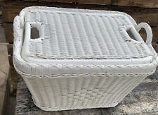 VINTAGE White Wicker W/Lid  All Purpose /SEWING BASKET Indonesian picture