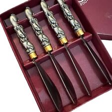Set (4) ARTHUR COURT BUNNY RABBITS Snuggling Spreaders Butter Knives Silver Tone picture