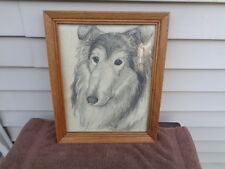 original art dog drawing collie lassie artwork signed OLD JUDY picture