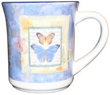 Cup Mug Coffee Tea Blue Butterflies Floral Spring Summer Ceramic Porcelain 14 oz picture