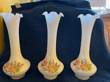 SET OF THREE MILK GLASS FLORAL FLUTED BUD VASES BY SHAIH picture