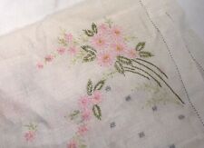Vintage Handmade Cross Stitch Floral Tablecloth Granny Cottage Core picture