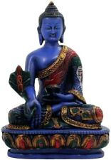 Medicine Buddha. Handmade 5.5 Inches Tall Multicolor Blue Hand Painted Buddha picture