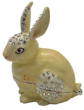 Enameled Rabbit Hinged Trinket Box Embellished w/ Brilliant Austrian Crystals picture